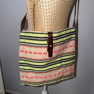 Raj Cream Woven Crossbody with Neon Pink & Neon Yellow-Green Stripes